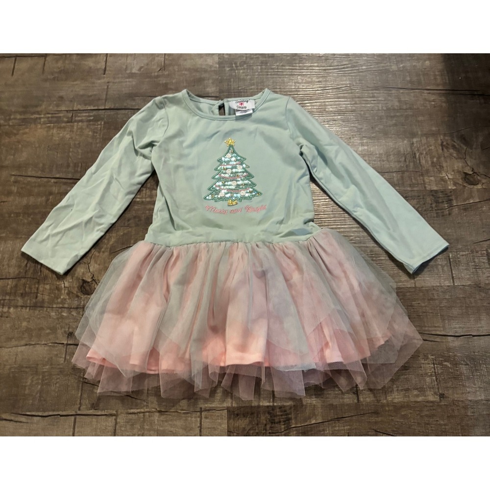 Counting Daisies Girls Mint Christmas Tree Tulle Dress Size‎ 6 Holiday Sparkle